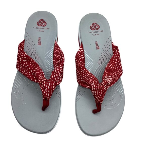 Clarks Cloudsteppers Womens Red Polka Dot Slide Sandals Size 8 Comfortable - Picture 2 of 6